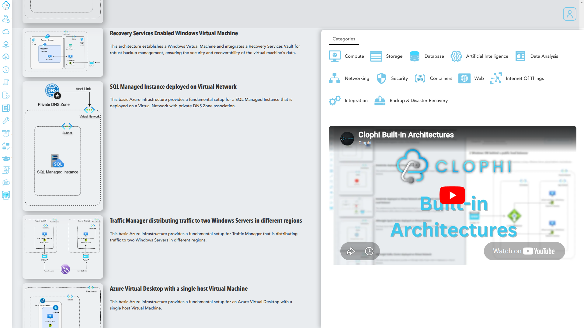 Built-In Architectures section with an architecture selected and its documentation visible