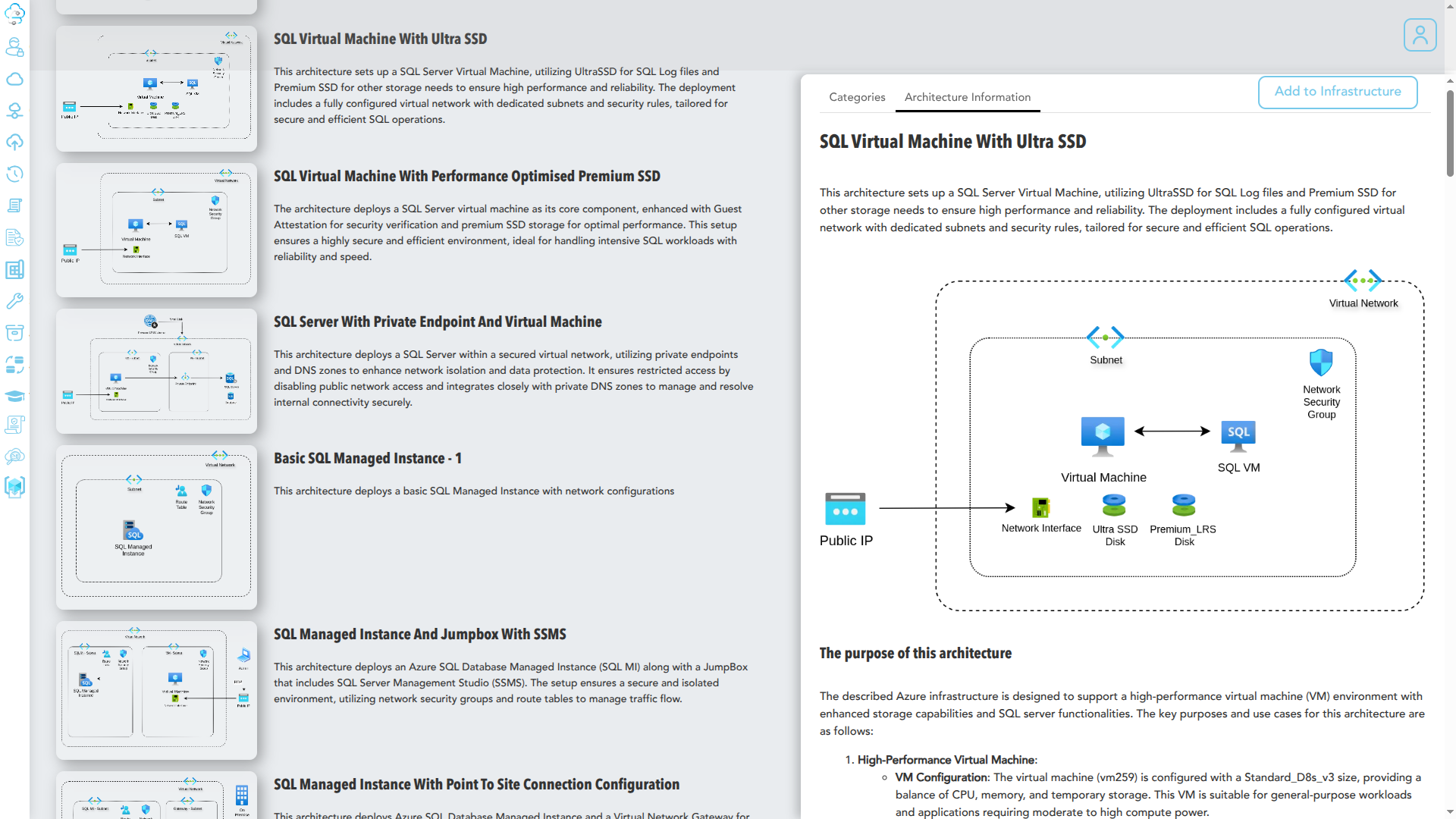 Infrastructure section populated with resources from an imported built-in architecture
