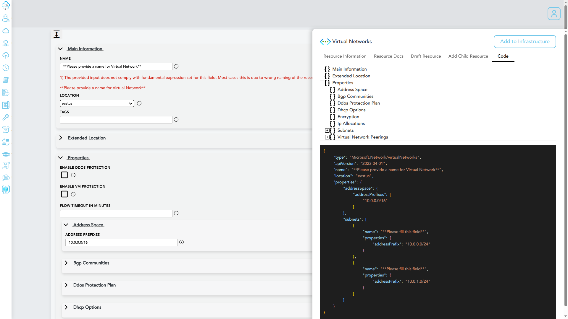 Resource form loaded from a draft template with required fields marked