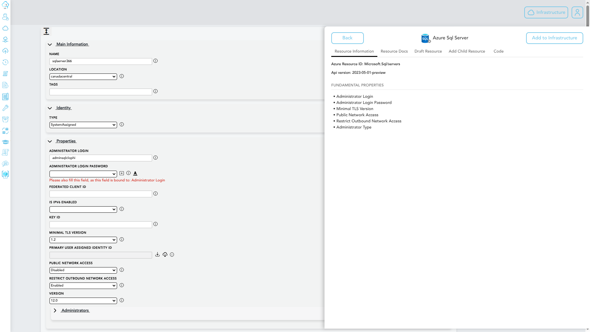 Resource form for modifying configuration