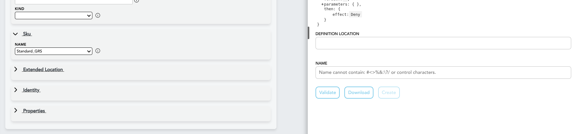 The finalize panel showing name, definition location, and action buttons