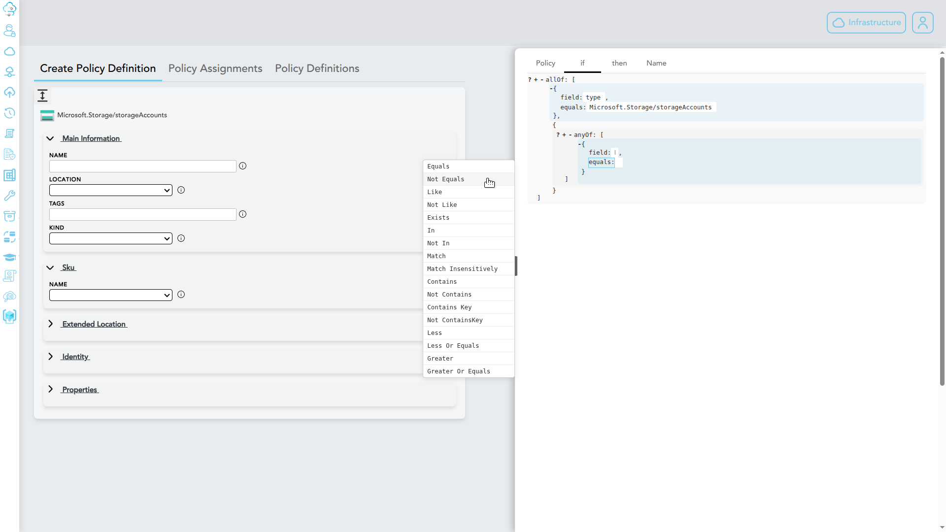 The If section of the policy builder with condition rows