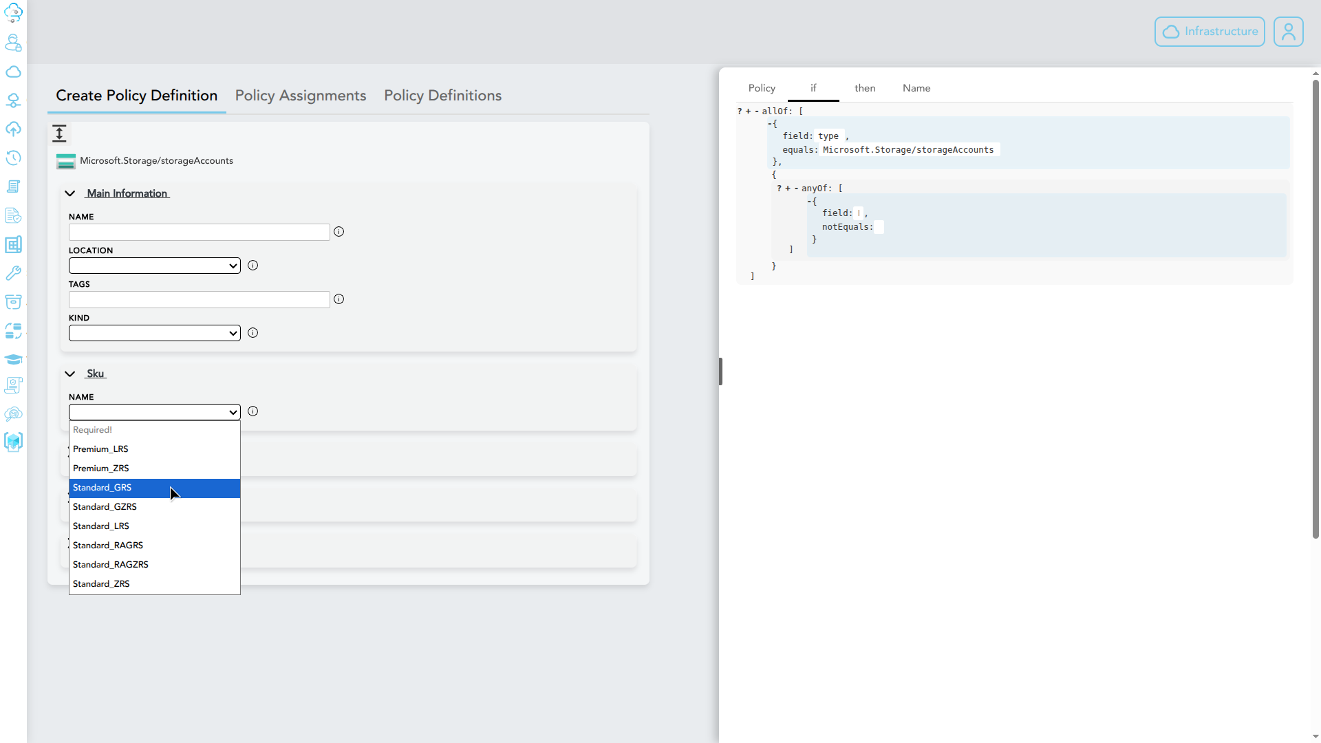 The If section of the policy builder with condition rows
